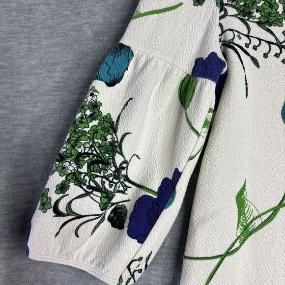 Anthropologie Deletta Haru S Floral Tunic Top Blue Green Puff Sleeve Mid Mod MCM - Picture 14 of 15